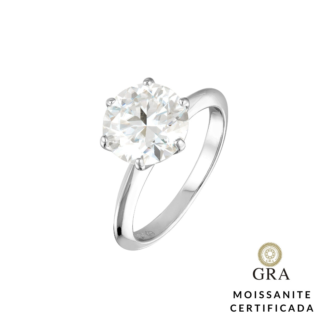 Anel Solitário Glam Moissanite 6 garras 3.5 ct
