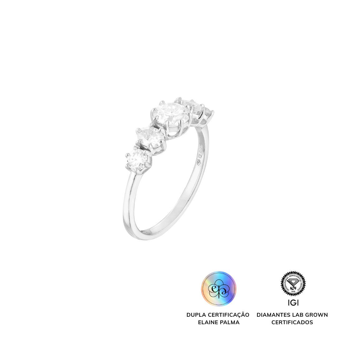 Anel Aparador 5 gemas com Diamante de Laboratório 0,94 ct