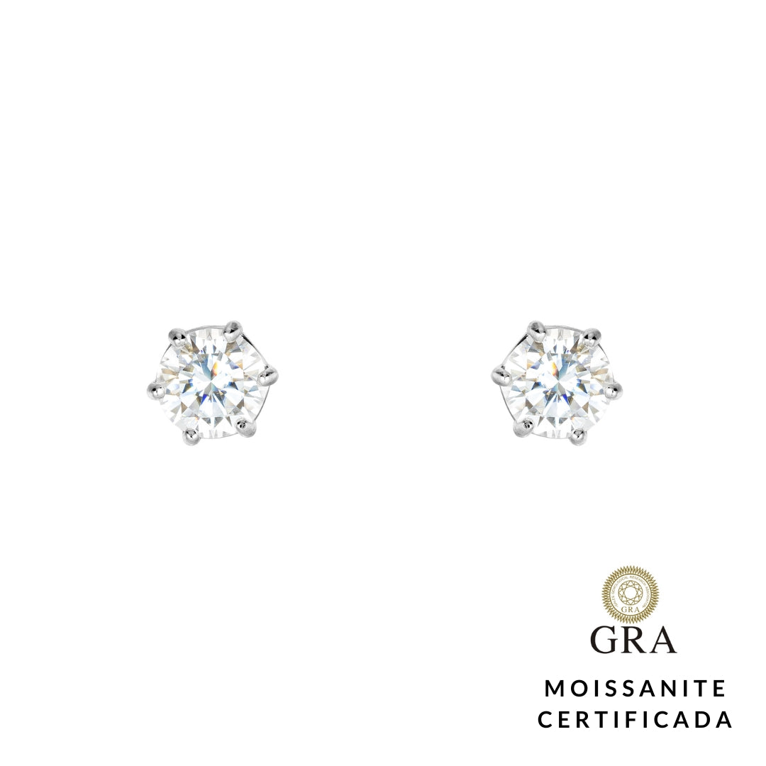 Brinco Solitário Glam Moissanite 6 garras 0,5ct