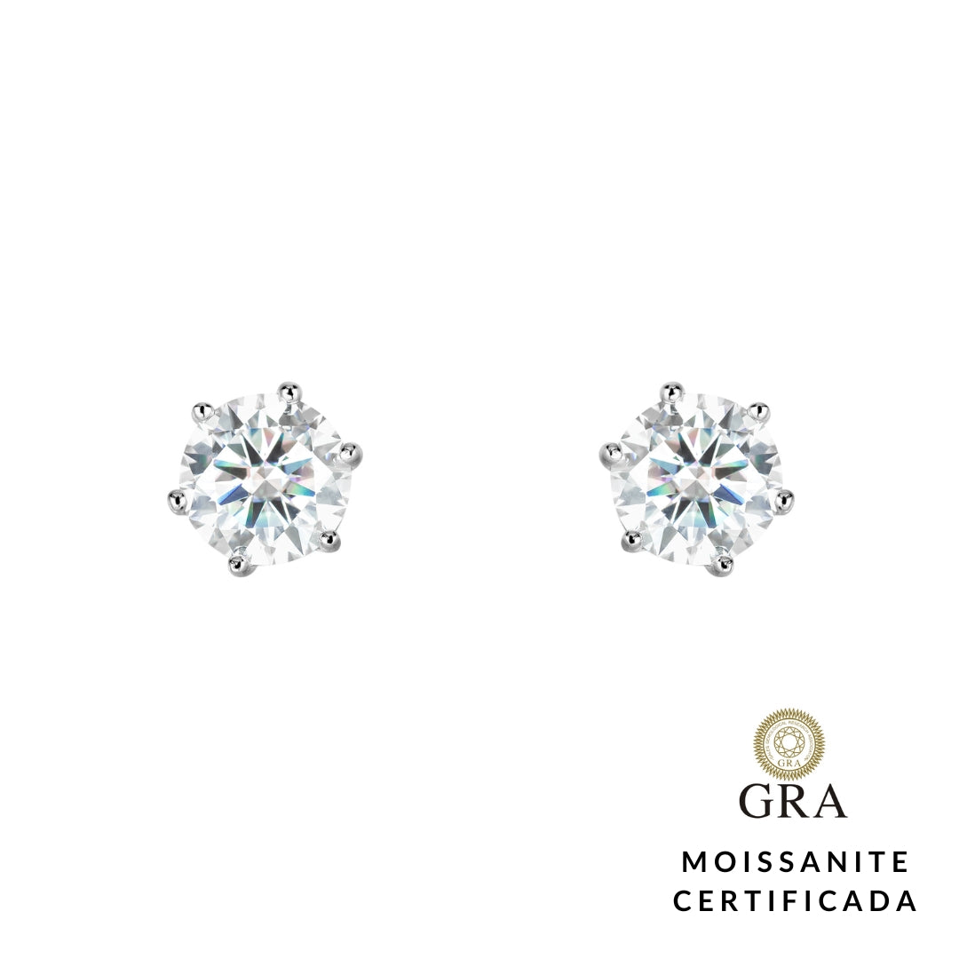 Brinco Solitário Glam Moissanite 6 garras 1.0 ct