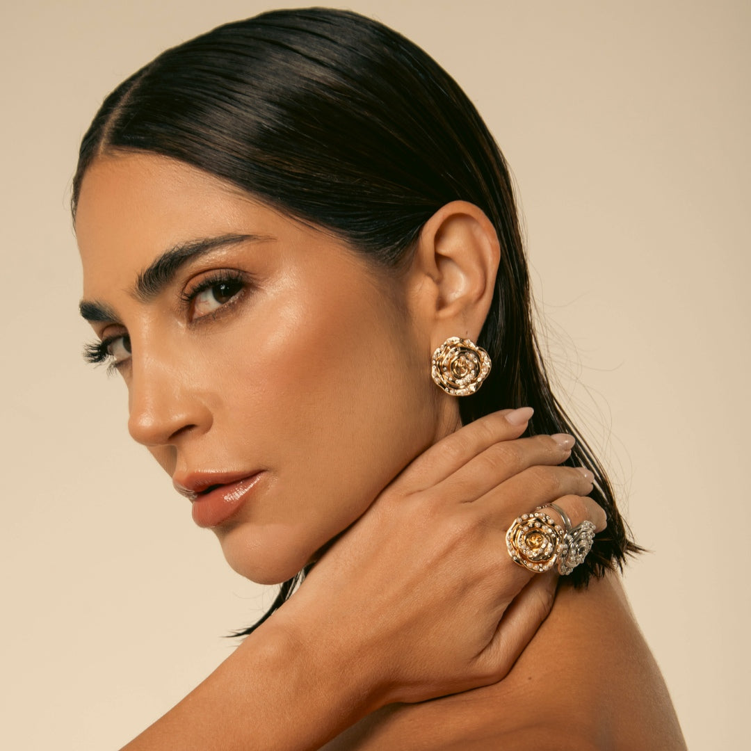 Anel Rosa Perolada - Prateado