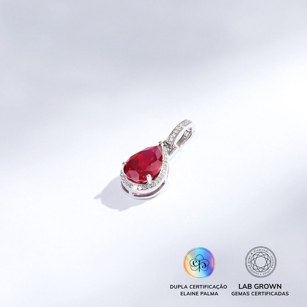 Pingente Gota com Rubi de Laboratório