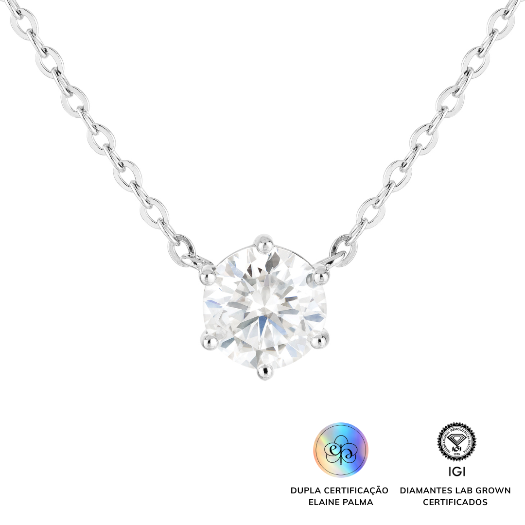 Colar Ponto de Luz com Diamante de Laboratório 1 ct