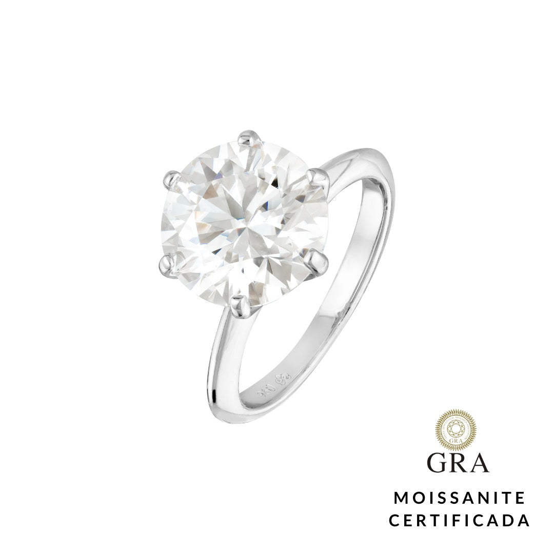 Anel Solitário Glam Moissanite 6 garras 5.0 ct