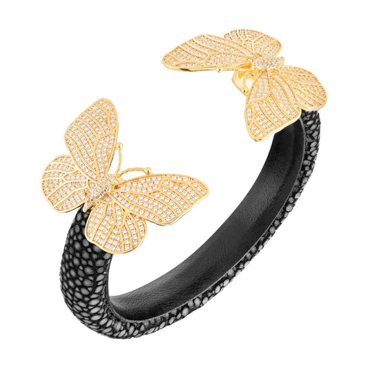Bracelete Galuchat Borboleta Vivaz Noir & Gold