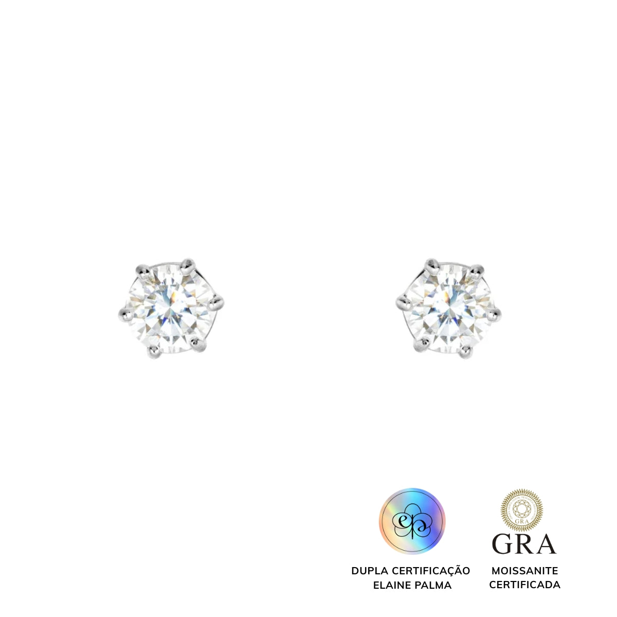 Brinco Solitário Glam Moissanite 6 garras 0,5ct