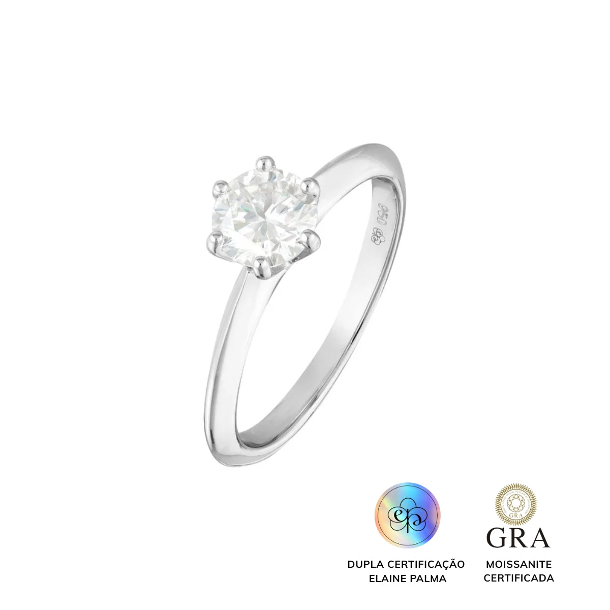 Anel Solitário Glam Moissanite 6 garras 1.0 ct