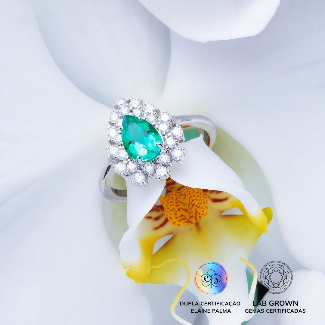 Anel Gota Emerald com Esmeralda de Laboratório