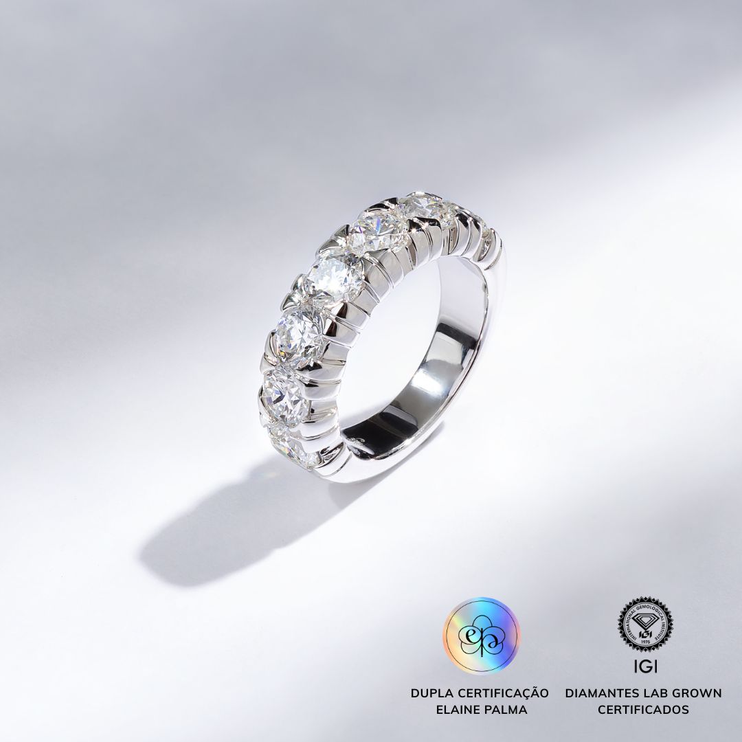 Anel Meia Aliança Russa com Diamante de Laboratório 0,50 ct