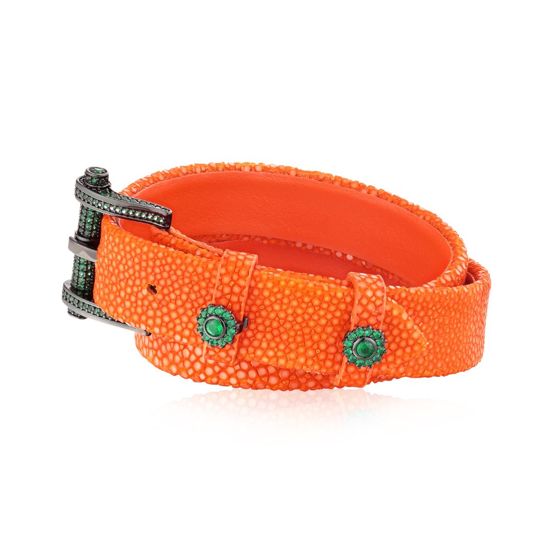 Colar Choker e Bracelete Galuchat Laranja