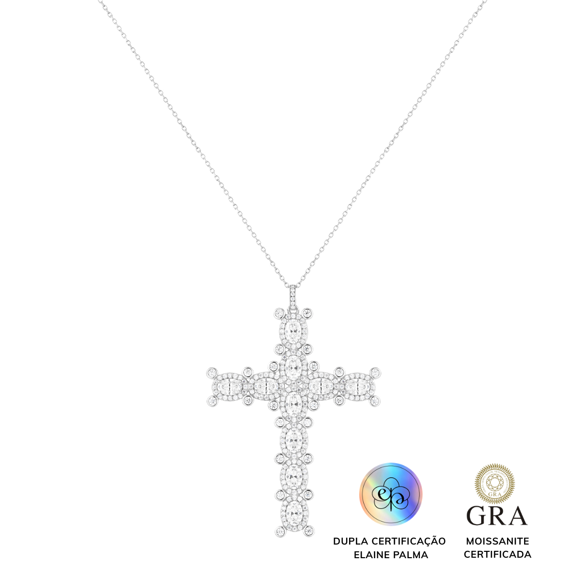 Colar Crucifixo Glam Oval Ródio