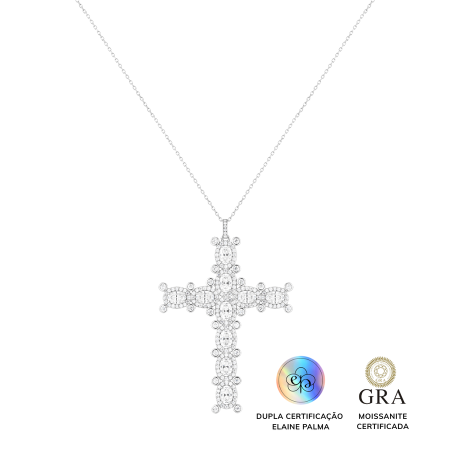 Colar Crucifixo Glam Oval Ródio