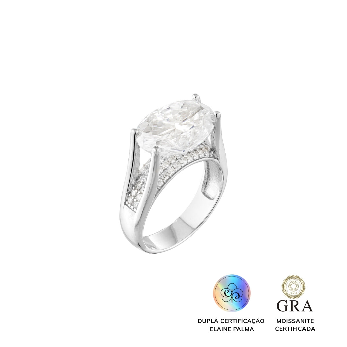 Anel Oval Cravejado Glam Moissanite 8 ct