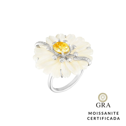 Anel Flor Madrepérola Glam Moissanite 3.34 ct