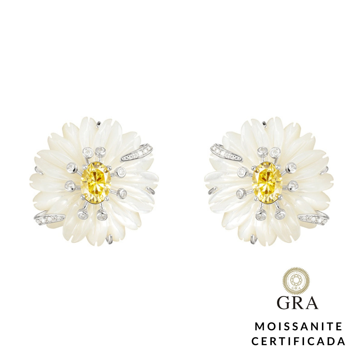 Brinco Flor Madrepérola Glam Moissanite 3.34 ct