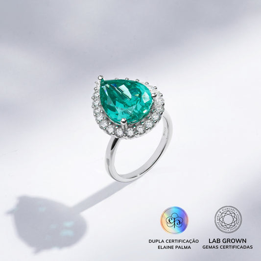 Anel Gota Cravejado Turmalina Paraíba Lab Grown