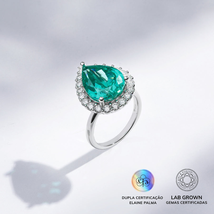 Anel Gota Cravejado Turmalina Paraíba Lab Grown