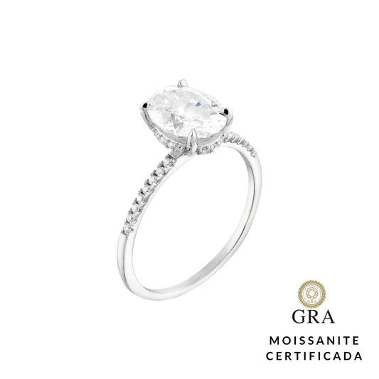 Anel Solitário Glam Moissanite Pavê Oval 2.15 ct