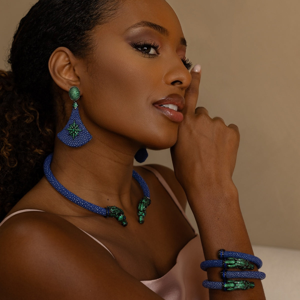 Bracelete Galuchat Cheval Anil