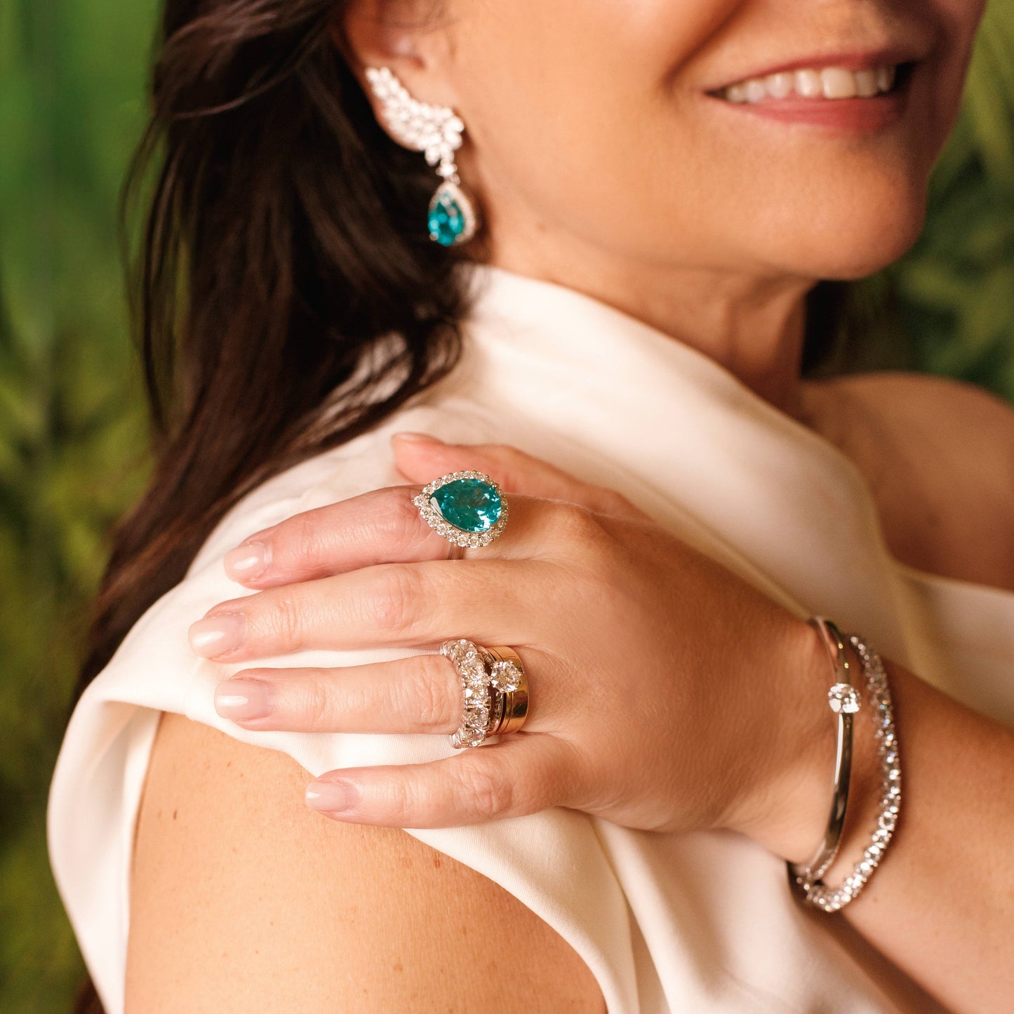 Anel Gota Cravejado Turmalina Paraíba Lab Grown