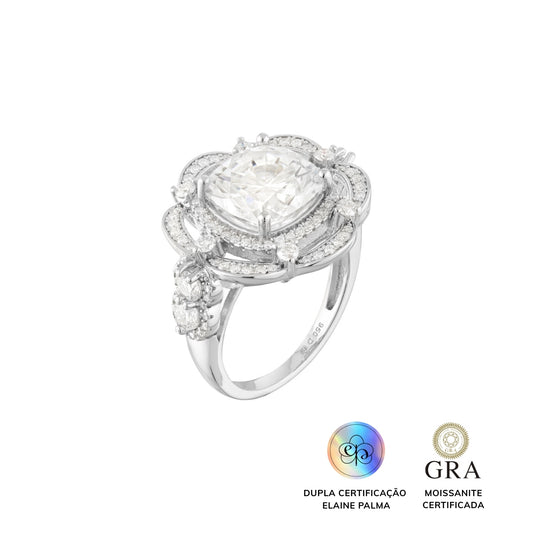 Anel Princesa Glam Moissanite 6.1 ct