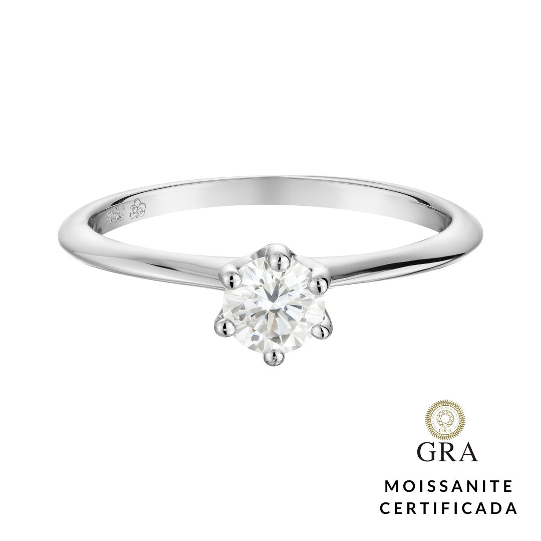 Anel Solitário Glam Moissanite 6 garras 0.5 ct