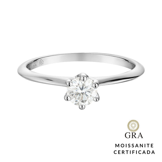Anel Solitário Glam Moissanite 6 garras 0.5 ct