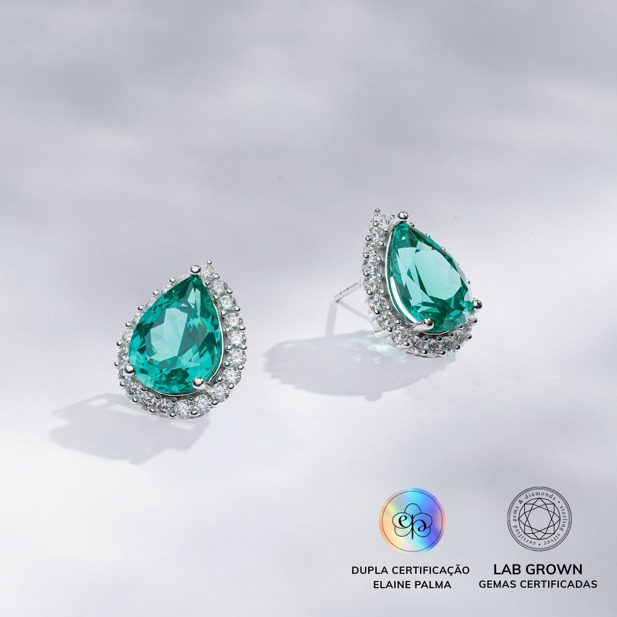 Brinco Gota Cravejado Turmalina Paraíba Lab Grown