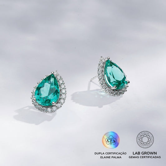 Brinco Gota Cravejado Turmalina Paraíba Lab Grown