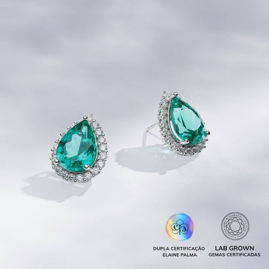 Brinco Gota Cravejado Turmalina Paraíba Lab Grown