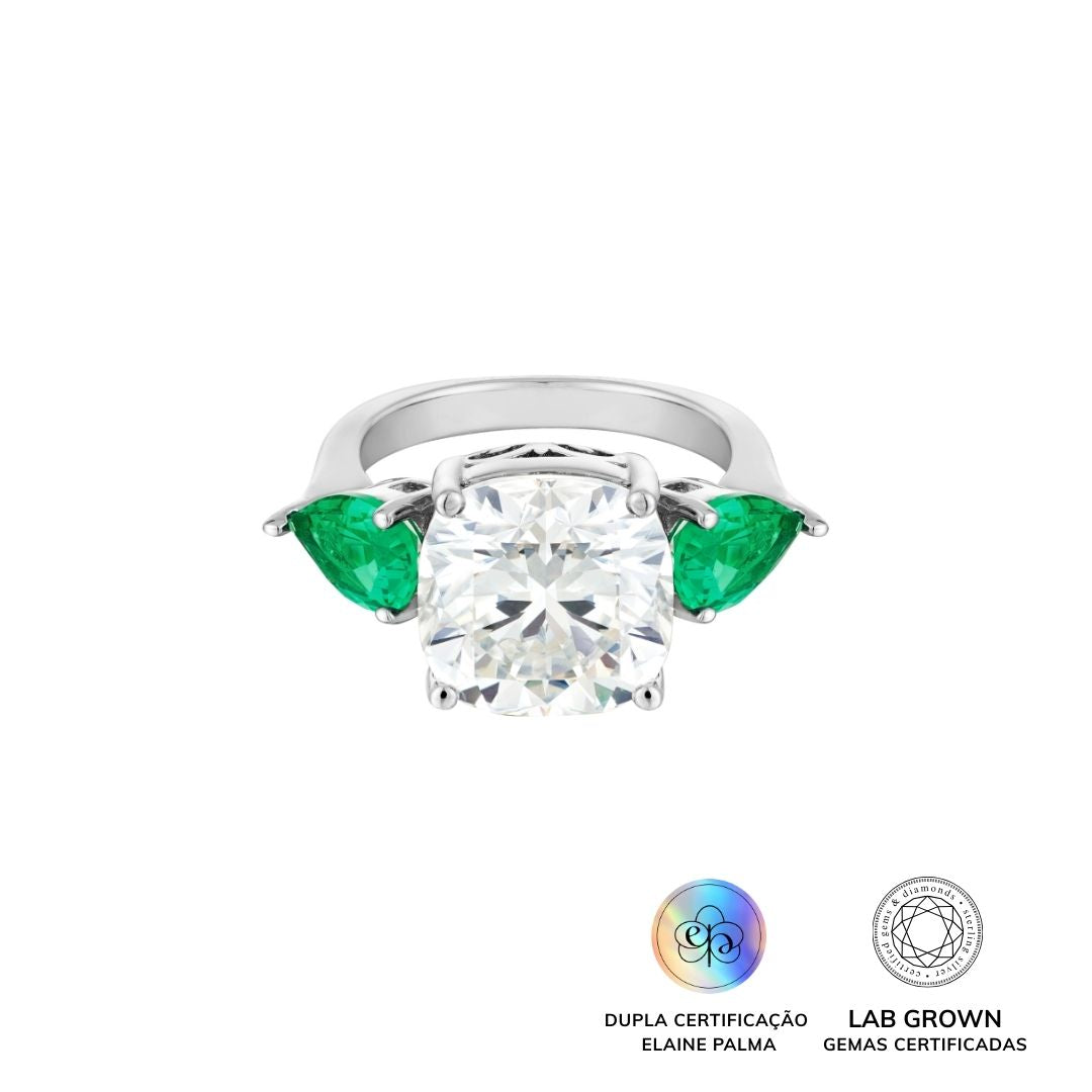 Anel Emerald com Esmeralda de Laboratório