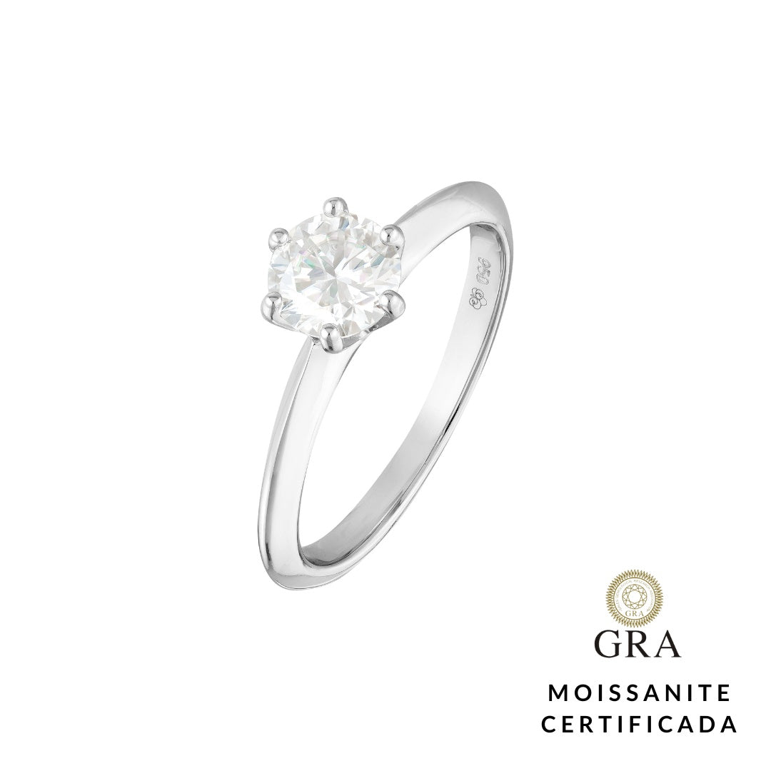 Anel Solitário Glam Moissanite 6 garras 1.0 ct