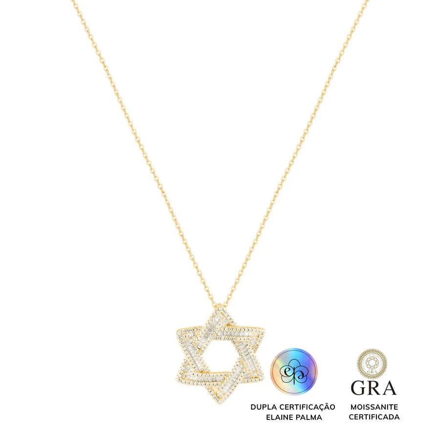 Colar Estrela de Davi Glam Moissanite Ouro 18K