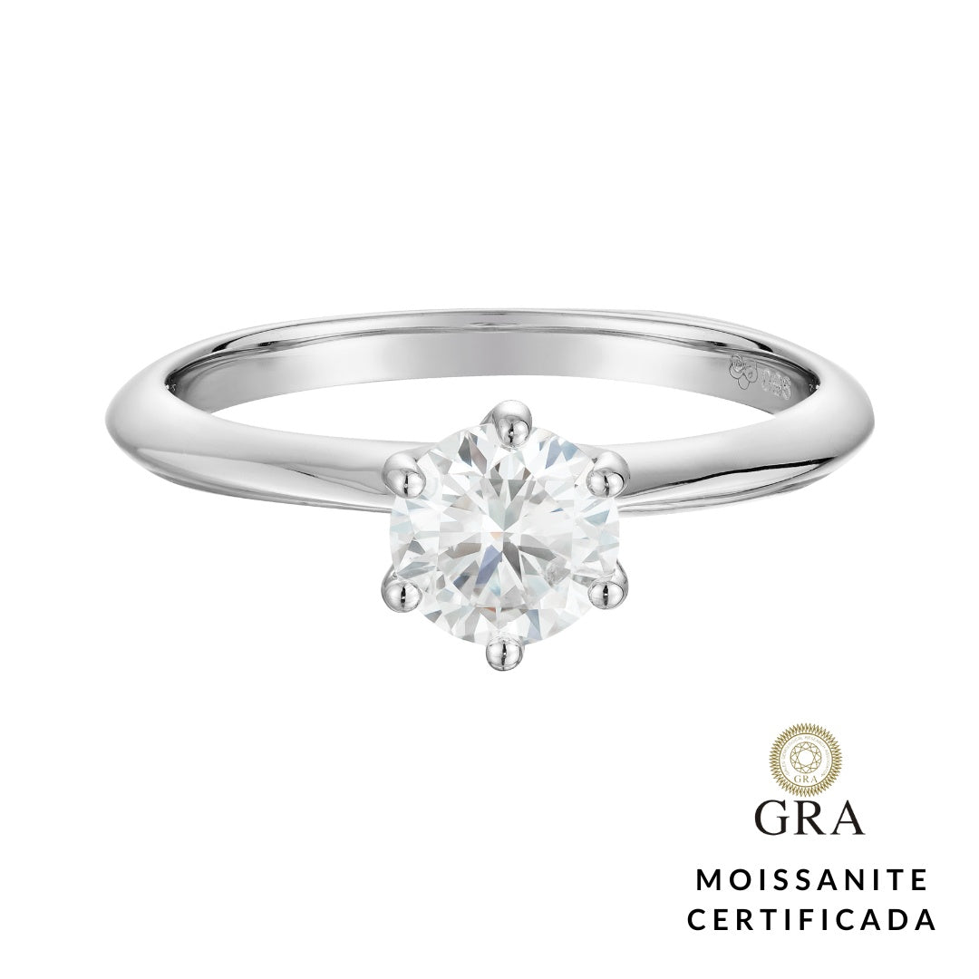 Anel Solitário Glam Moissanite 6 garras 1.0 ct