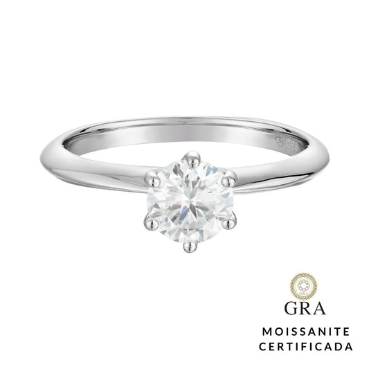Anel Solitário Glam Moissanite 6 garras 1.0 ct