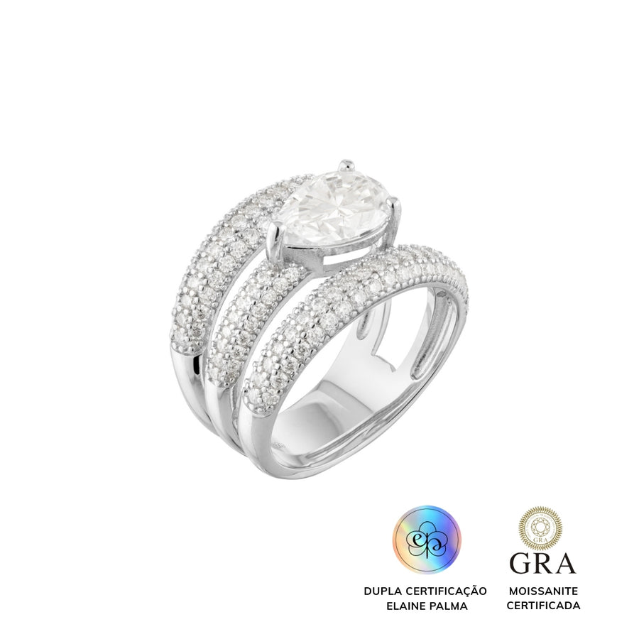 Anel Gota Brilhante Glam Moissanite 3.3 ct