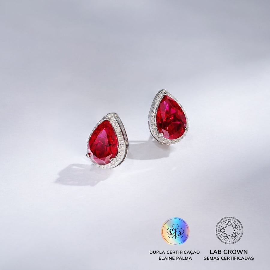 Brinco Gota com Rubi de Laboratório