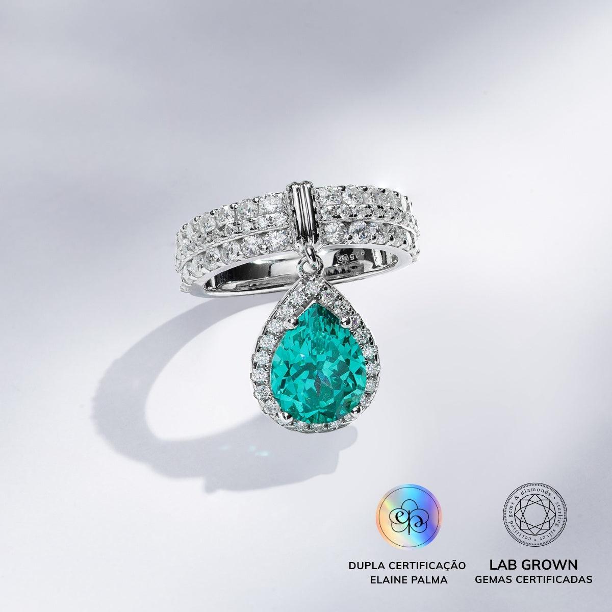 Anel Gota Suspensa Turmalina Paraíba Lab Grown