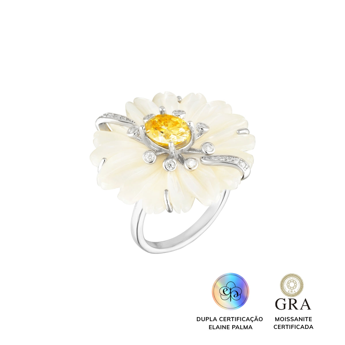 Anel Flor Madrepérola Glam Moissanite 3.34 ct