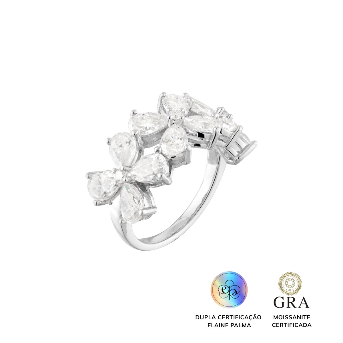Anel Aparador Flower Glam Moissanite 6 ct