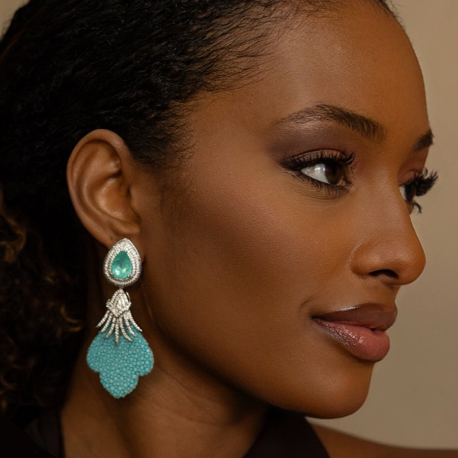 Brinco Galuchat Drop Turquesa