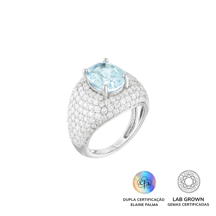 Anel Oval Topázio Sky Blue Glam