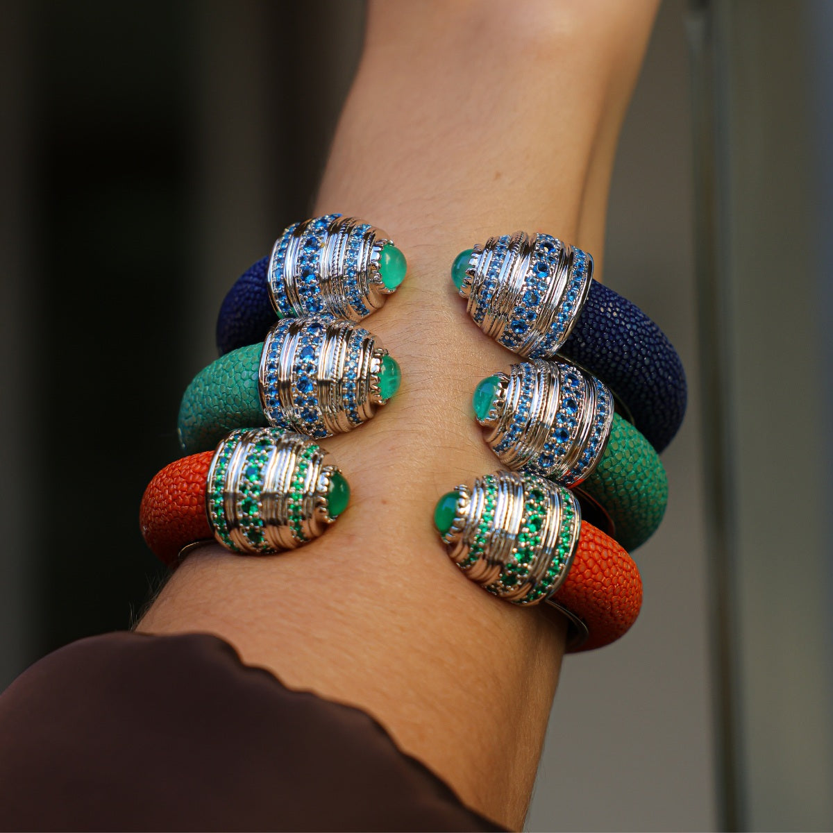 Bracelete Galuchat India Turquesa