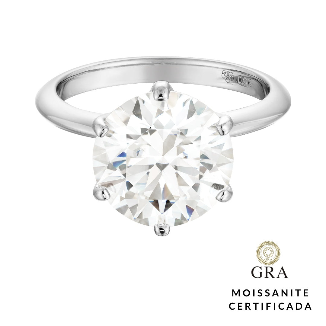 Anel Solitário Glam Moissanite 6 garras 5.0 ct