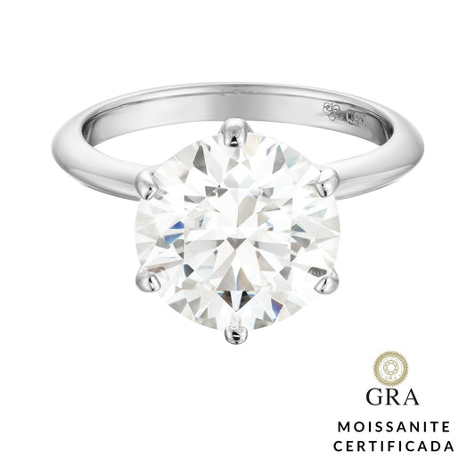 Anel Solitário Glam Moissanite 6 garras 5.0 ct