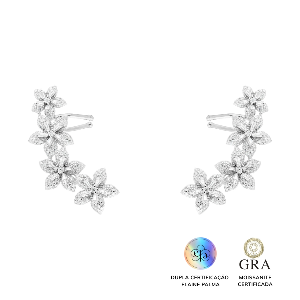 Brinco Earcuff Flowers Glam Moissanite