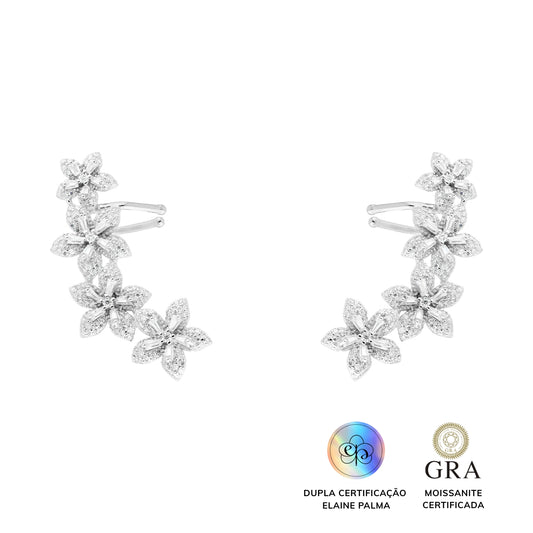 Brinco Earcuff Flowers Glam Moissanite