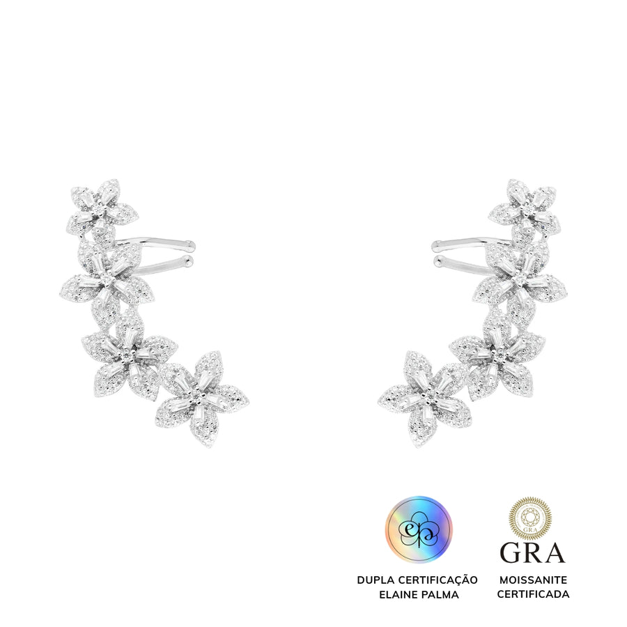 Brinco Earcuff Flowers Glam Moissanite
