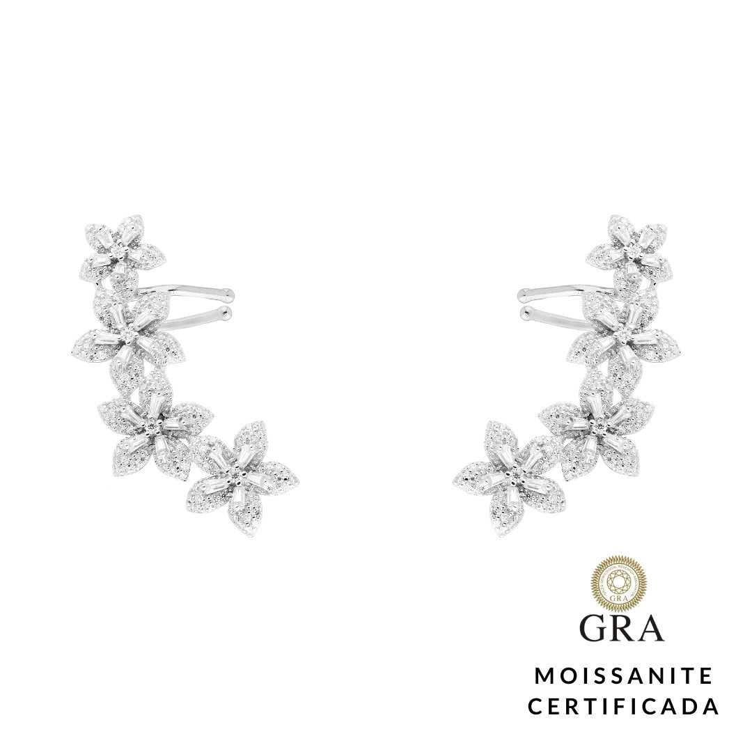 Brinco Earcuff Flowers Glam Moissanite