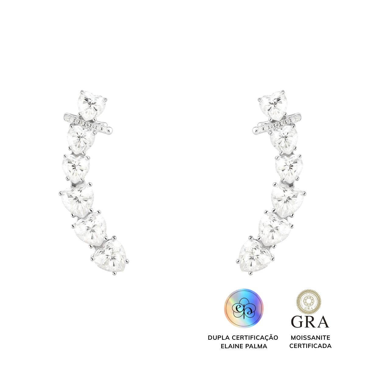 Brinco Earcuff Coração Glam Moissanite